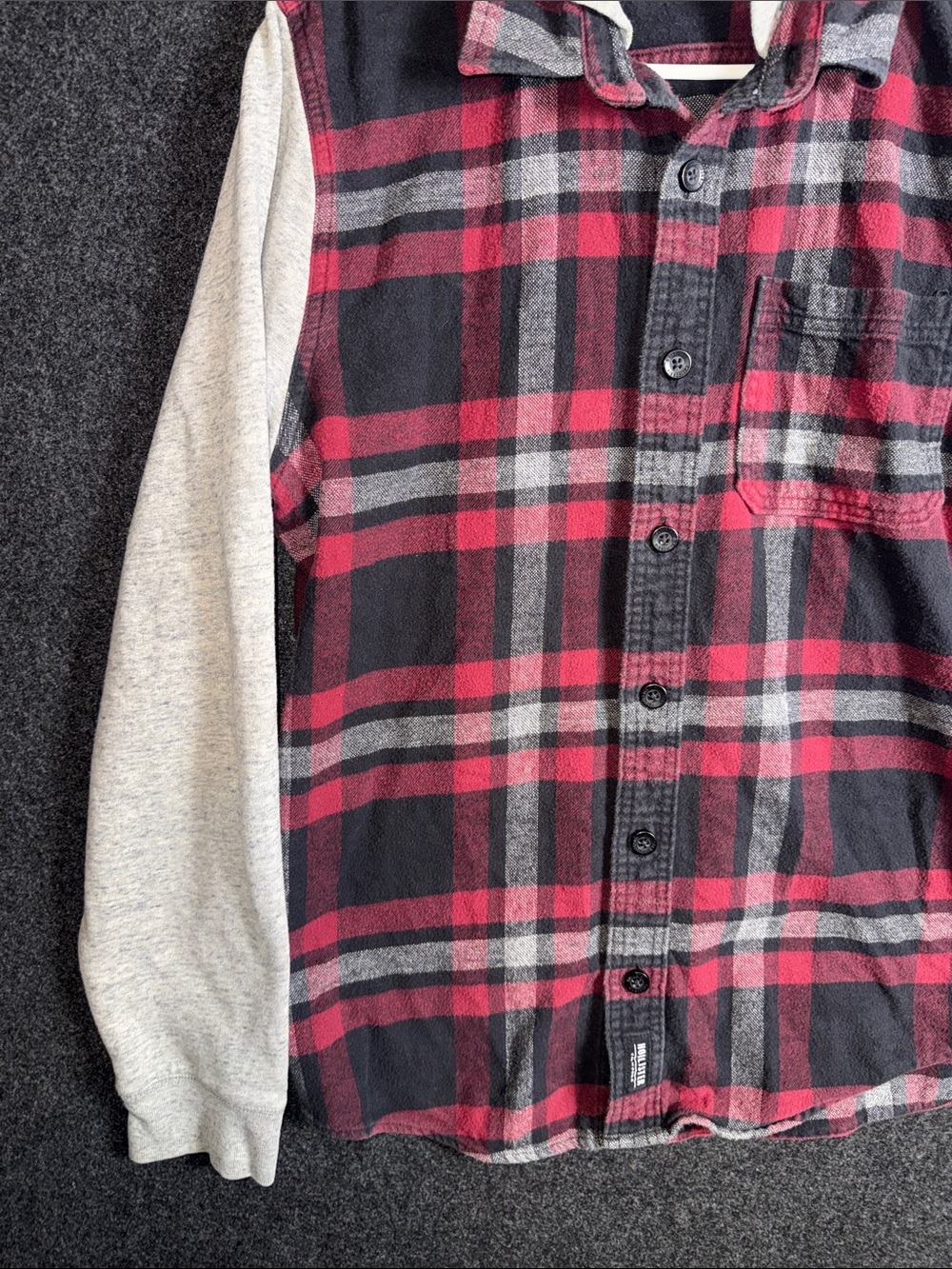 Hollister Red, Black & Gray Plaid Hooded Flannel Shirt - Picture 7 of 10